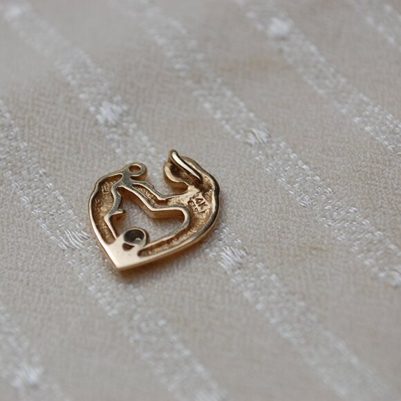 14k Yellow Gold Mother & Child Heart-Shaped Pendant With Diamond Accent - Picture 6 of 11